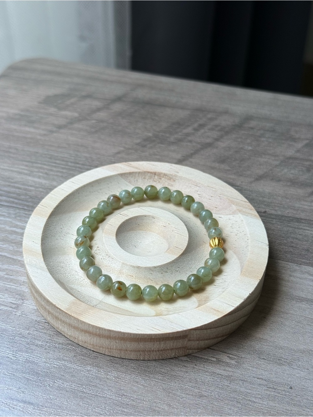 Natural Yellow Green Jade Bracelet with Golden Flecks 5.8mm